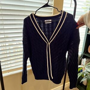 Old Navy Navy Cable Knit Cardigan with White Trim